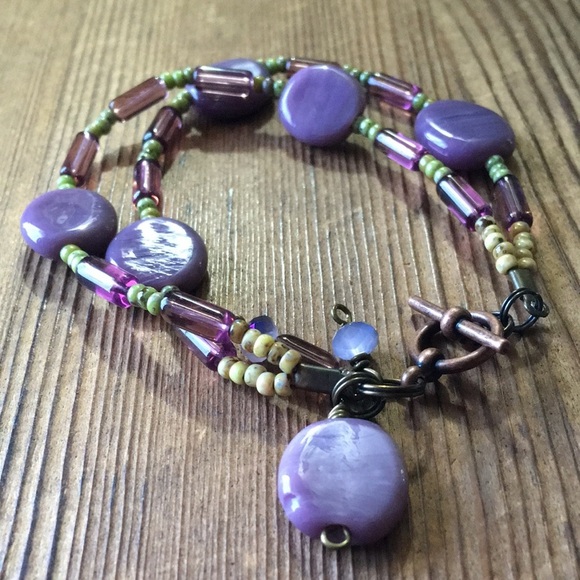 Purple and Green Double Strand Ladies Beaded Bracelet, Handmade Ladies B… - Picture 8 of 8